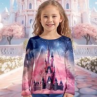 Girls' 3D Castle Tee Shirt Pink Long Sleeve 3D Print Spring Fall Active Fashion Cute Polyester Kids 3-12 Years Crew Neck Outdoor Casual Daily Regular Fit miniinthebox