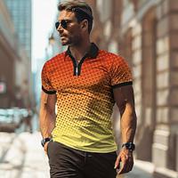 Ombre Men's Business Casual Polyester Short Sleeve Zip Polo Shirts Orange Green Summer Spring S M L Micro-elastic Lapel Polo Lightinthebox