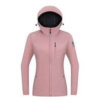 Women's Hiking Softshell Jacket Hiking Jacket Winter Outdoor Solid Color Waterproof Windproof Front Zipper Detachable Cap Jacket Full Length Visible Zipper Hunting Fishing Climbing Rosy Pink Ivory Lightinthebox - thumbnail