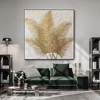 Wall Art Golden Leaf Plant Canvas Painting 100% Handpainted Decoration Picture Artwork Home Decor miniinthebox - thumbnail