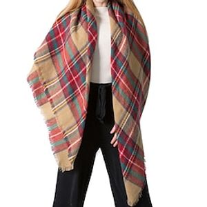 Women's Square Scarf Women's Shawls  Wraps Outdoor Dailywear Holiday White Brown Khaki Scarf Plaid Lightinthebox