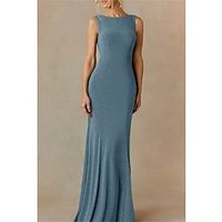 Mermaid  Trumpet Mother of the Bride Dress Wedding Guest Minimalist Sparkle  Shine Elegant Bateau Neck Floor Length Polyester Sleeveless with Solid Color 2023 Lightinthebox