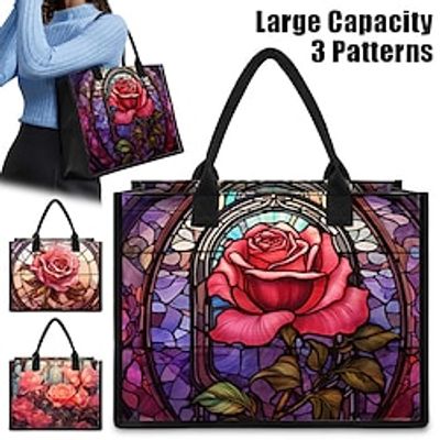 Women's Handbag Tote Boston Bag Polyester Shopping Daily Holiday Print Large Capacity Lightweight Rose Flower Light Pink Pink Purple Lightinthebox