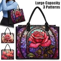 Women's Handbag Tote Boston Bag Polyester Shopping Daily Holiday Print Large Capacity Lightweight Rose Flower Light Pink Pink Purple Lightinthebox - thumbnail