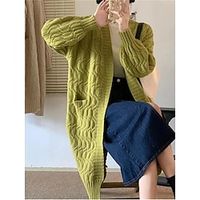 Women's Cardigan Sweater Open Front Cable Knit Polyester Pocket Fall Winter Regular Outdoor Daily Going out Stylish Casual Soft Long Sleeve Solid Color Black Orange Green One-Size miniinthebox - thumbnail