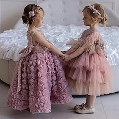 Kids Girls' Party Dress Solid Color Sleeveless Performance Mesh Princess Sweet Mesh Mid-Calf Sheath Dress Pink Princess Dress Tulle Dress Summer Spring Fall 2-12 Years Pink Lightinthebox