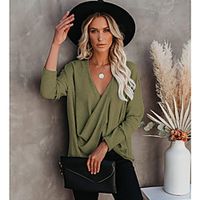 LITB Basic Women's Cross V NeckBlouseLong Sleeve Top Solid Color Daily Basic Wear miniinthebox - thumbnail