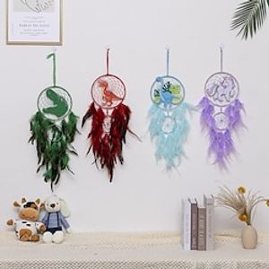 Green Dream Catcher Dinosaur Handmade Gift with Green Feather Hook Flower Wind Chime Ornament Wall Hanging Decor Art Boho Style 60x18cm/24''x7'' miniinthebox