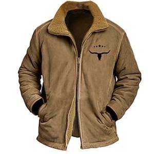 Graphic Cowboy Daily Casual Vintage Retro Men's Zip Sweatshirt Fleece Jacket Holiday Vacation Going out Sweatshirts Blue Brown Green Stand Collar Print Pocket Fleece Fall  Winter Designer Lightinthebox
