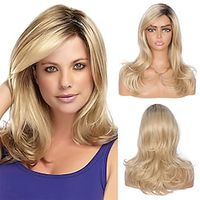 Ladies Ombre Blonde Dark Brown Roots Long Curly Wavy Heat Resistant Synthetic Hair Wig for Women Blonde Wig with Bangs miniinthebox - thumbnail