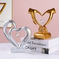 Double Heart Table Ornaments, Exquisite Resin Gold Heart Silver Hearts Decor With Shiny Crystal, Lovely Wedding for Couples Husband Wife Valentine's Day Gift miniinthebox