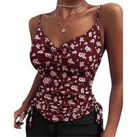 Women's Tank Top Floral Leopard Casual Holiday Yellow Wine Drawstring Print Sleeveless Fashion V Neck Regular Fit Summer Lightinthebox