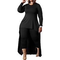 Women's Plus Size Tops Set Plain Asymmetric Long Sleeve Crewneck Streetwear Daily Going out Polyester Spring Summer Black Gray Lightinthebox - thumbnail