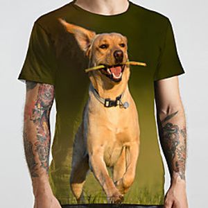 Men's Unisex Tee T shirt 3D Print Dog Graphic Prints Animal Plus Size Print Short Sleeve Casual Tops Basic Designer Big and Tall Army Green Lightinthebox