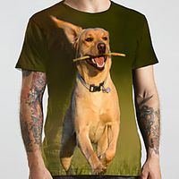Men's Unisex Tee T shirt 3D Print Dog Graphic Prints Animal Plus Size Print Short Sleeve Casual Tops Basic Designer Big and Tall Army Green Lightinthebox - thumbnail