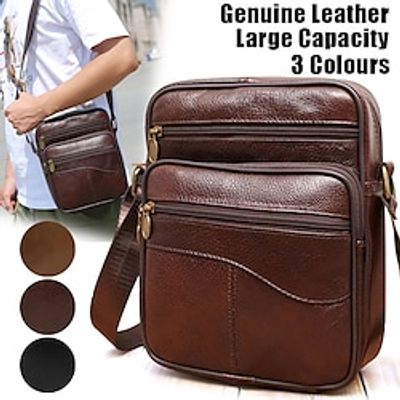 Men's Crossbody Bag Shoulder Bag Satchel Leather Outdoor Daily Holiday Zipper Large Capacity Waterproof Lightweight Solid Color Dark Brown Black Khaki miniinthebox Men's Crossbody Bag Shoulder Bag Satchel Leather Outdoor Daily Holiday Zipper Large Capacity Waterproof Lightweight Solid Color Dark Brown Black Khaki miniinthebox