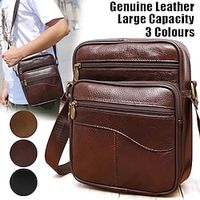 Men's Crossbody Bag Shoulder Bag Satchel Leather Outdoor Daily Holiday Zipper Large Capacity Waterproof Lightweight Solid Color Dark Brown Black Khaki Lightinthebox - thumbnail