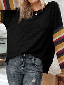 Casual Patchwork Design Crew Neck Bell Sleeves Knit Top
