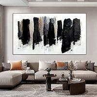 Large Wall Art hand painted Black And White Textured Painting Minimalist Abstract Painting Living Room Wall Decor Black Abstract Art White Canvas Art for bedroom decoration Lightinthebox