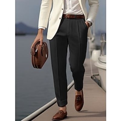Men's Dress Pants Trousers Pleated Pants Suit Pants Button Front Pocket Straight Leg Plain Comfort Breathable Business Daily Holiday Fashion Chic Modern Black Khaki miniinthebox Men's Dress Pants Trousers Pleated Pants Suit Pants Button Front Pocket Straight Leg Plain Comfort Breathable Business Daily Holiday Fashion Chic Modern Black Khaki miniinthebox