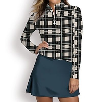 Women's Polo Shirt Golf Shirt Breathable Quick Dry Moisture Wicking Long Sleeve Golf Apparel Golf Clothes Regular Fit Zipper Stand Collar Plaid Spring Autumn Tennis Golf Pickleball miniinthebox