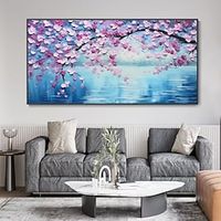 Handmade Oil Painting Canvas Wall Art Decoration Modern Flowers Peach Blossom Landscape for Home Decor Rolled Frameless Unstretched Painting Lightinthebox