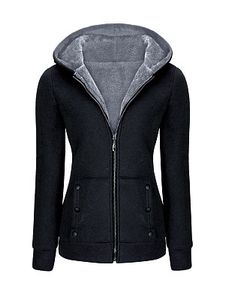 Hooded Zips Decorative Button Fleece Lined Coat