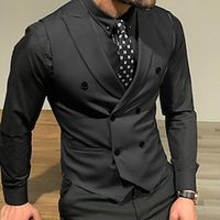 Men's Classic Vest Solid Color Tailored Fit Peak Double Breasted Six-buttons Black White Burgundy 2023 Lightinthebox - thumbnail