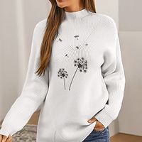 Women's Pullover Sweater jumper Jumper Ribbed Knit Knitted Floral Stand Collar Stylish Casual Outdoor Daily Winter Fall Gray White S M L / Long Sleeve / Regular Fit / Going out miniinthebox - thumbnail