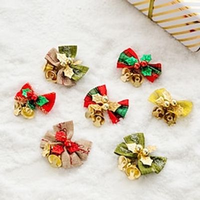 6pcs Christmas Bell Bow Small Pendant Christmas Tree Decoration Pendant Scottish Fabric Bow Christmas Decorations Lightinthebox