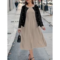 Women's Plus Size Curve Casual Dress Dress Set Two Piece Dress Graphic Midi Dress Long Sleeve Print Crew Neck Fashion Outdoor White Blue Fall Winter L XL XXL 3XL 4XL Lightinthebox - thumbnail