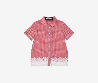 Toddler Girls Lace Hem Gingham Micro Top Red/White Toddler Girls Lace Hem Gingham Micro Top Red/White