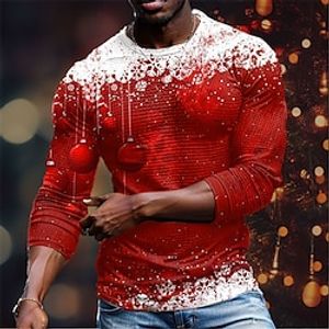 Graphic Christmas Tree Bell Designer Retro Vintage Casual Men's 3D Print T shirt Tee Waffle T Shirt Sports Outdoor Holiday Going out Christmas T shirt Burgundy Red  White Green Long Sleeve Crew Neck Lightinthebox
