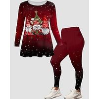 Christmas Shirt Ugly Christmas Shirt Women's Pants Sets Graphic Yellow Red Blue Print Long Sleeve Casual Festival Christmas Round Neck Regular Fit Spring   Fall Lightinthebox - thumbnail
