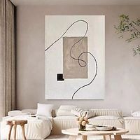 Handpainted Nordic Abstract Brown Gray White Canvas Art Paintings Handmade Modern Minimalist Lines Wall Art Picture Home Room Decor No Frame Lightinthebox - thumbnail
