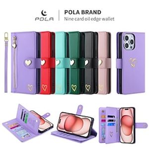 Phone Case For iPhone 15 Pro Max iPhone 14 13 12 11 Pro Max X XR XS 8 7 Plus Wallet Case Zipper with Wrist Strap Kickstand Solid Color Heart TPU PU Leather miniinthebox
