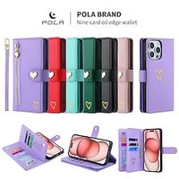 Phone Case For iPhone 15 Pro Max iPhone 14 13 12 11 Pro Max X XR XS 8 7 Plus Wallet Case Zipper with Wrist Strap Kickstand Solid Color Heart TPU PU Leather miniinthebox - thumbnail