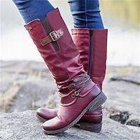 Women's Boots Slouchy Boots Plus Size Riding Boots Outdoor Daily Knee High Boots Winter Flat Heel Round Toe Casual Comfort Minimalism Faux Leather Zipper Solid Color Black Red Blue Lightinthebox - thumbnail