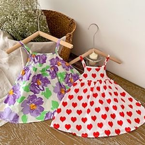 Kids Girls' Dress Heart Summer Dress Knee-length Dress School Crew Neck Short Sleeve Adorable Dress 3-7 Years Summer Red Purple Lightinthebox