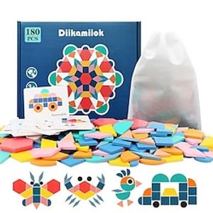 180pcs Kids Wooden 3D Puzzles Jigsaw Puzzles- Colorful Geometric Shapes Tangram Jigsaw Game - Educational Toys for Children's Montessori Learning Lightinthebox