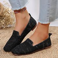 Women's Slip-Ons Flyknit Shoes Home Office Braided Flat Heel Square Toe Vintage Comfort Tissage Volant Loafer Leopard Black White Lightinthebox