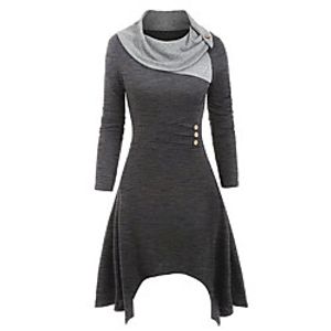 Women's Plus Size Dress A Line Dress Knee Length Dress Long Sleeve Solid Color Basic Fall Wine Gray Black L XL XXL 3XL 4XL  Cotton  Halloween Lightinthebox