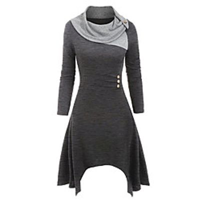 Women's Plus Size Dress A Line Dress Knee Length Dress Long Sleeve Solid Color Basic Fall Wine Gray Black L XL XXL 3XL 4XL  Cotton  Halloween Lightinthebox