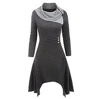 Women's Plus Size Dress A Line Dress Knee Length Dress Long Sleeve Solid Color Basic Fall Wine Gray Black L XL XXL 3XL 4XL  Cotton  Halloween Lightinthebox - thumbnail