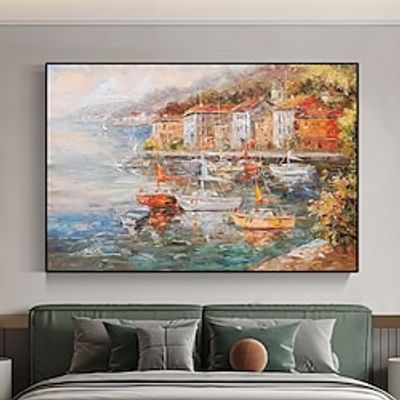 Hand Painting impression Abstract Oil Painting Boat Landscape Painting on The Shore of Town Canvas Wall Art Decor Painting for Living Room Lightinthebox Hand Painting impression Abstract Oil Painting Boat Landscape Painting on The Shore of Town Canvas Wall Art Decor Painting for Living Room Lightinthebox