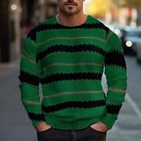 Men's Pullover Sweater Jumper Ribbed Knit Regular Knitted Striped Crew Neck Modern Contemporary Work Daily Wear Clothing Apparel Winter Green S M L Lightinthebox