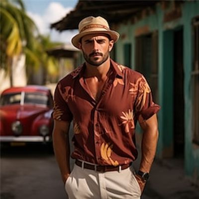 Palm Tree Casual Men's Shirt Outdoor Street Casual Daily Summer Turndown Short Sleeve Blue Purple Brown S M L Shirt Lightinthebox