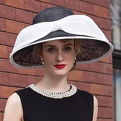 Hats Flax Bowler / Cloche Hat Bucket Hat Sun Hat Wedding Tea Party Elegant Wedding With Bowknot Splicing Headpiece Headwear Lightinthebox