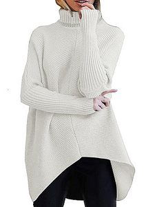 Heap Collar Plain Loose Fitting Long Sleeve Knit Pullover