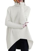 Heap Collar Plain Loose Fitting Long Sleeve Knit Pullover - thumbnail